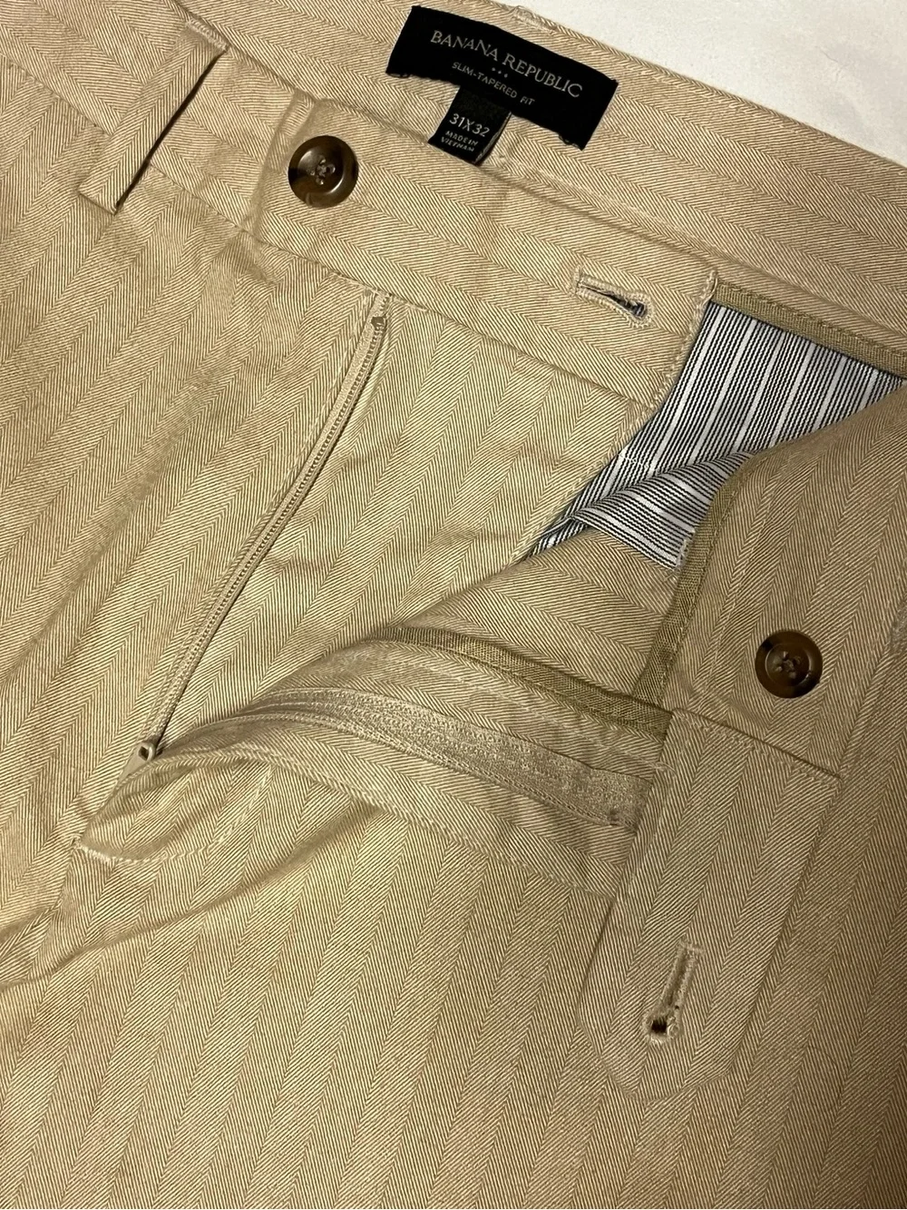Banana Republic Slim Tapered Fit Khaki Herringbone Dress Pants Mens 31x32 Preppy